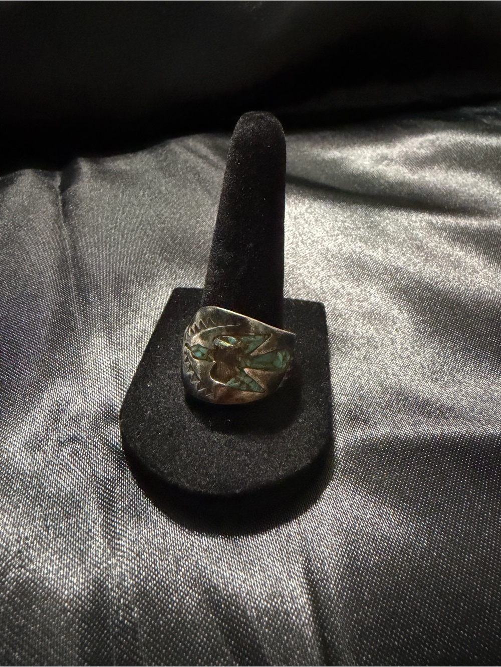 Vintage Native American Silver-Tone Turquoise Inlay Women's Statement Ring